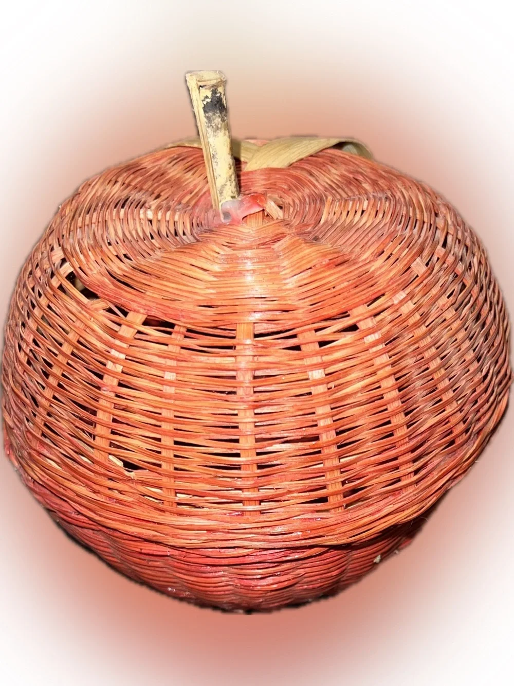 🔴Vintage Handwoven Red Apple Decorative Woven Wicker Basket Trinket Box Fruit